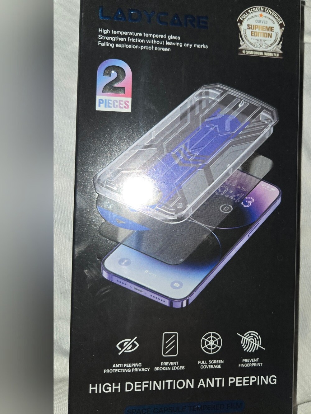 Tempered Glass Screen Protector By Ladycare for Iphone 16 ProMax, 2 Pack